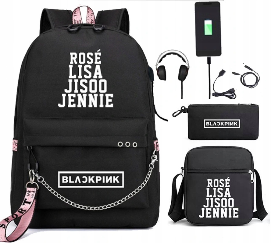 Úžasný školský batoh BLACKPINK s USB portom a mnohými doplnkami